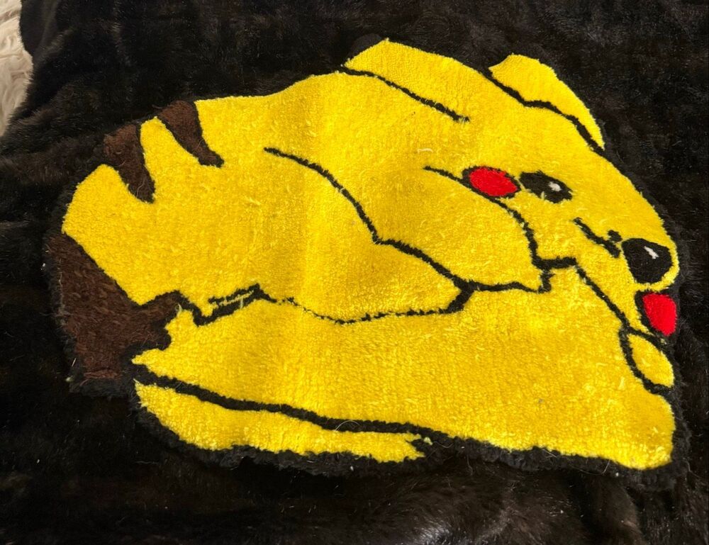Handmade Pikachu Rug yarn latched Pokémon 20x24 bright yellow gamer anime